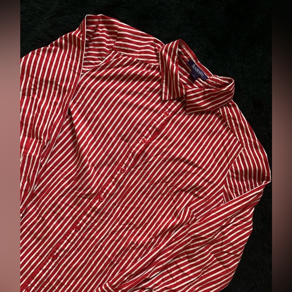 Roaman’s Women’s Red/ White Striped Button-Up Longsleeve Shirt Plus 16w PreOwned - Picture 3 of 12